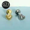 Joias para Piercing de Liga de Titânio Mais Vendidas Transfronteiriças, Stud Labial de Coração de Alta Qualidade com Rosca Interna e Base Plana, Stud para Hélice Auricular F136