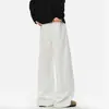 Calça de moletom cinza com fenda e perna larga para homens, cintura alta com costura diagonal, solta e fluida, calça casual de comprimento total com um toque relaxado de estilo de rua