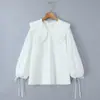 Comércio Exterior Transfronteiriço Roupas Femininas Outono e Inverno 2025 Moda Feminina Doce Estilo Europeu e Americano Gola de Renda Camisa Branca de Botão Único