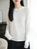 Novo top de tricô de lã solúvel em água para outono, gola redonda, estilo simples, suéter casual de manga longa fino, versátil para usar em camadas