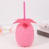 Venta Caliente Transfronteriza Vaso de Plástico PP con Popote Forma de Fruta Taza de Piña Botella Desechable para Bebidas de Té con Leche para Niños