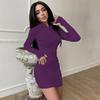 Moda Europea y Americana Otoño e Invierno 2024 Elegante para el Trabajo Vestido de Falda Corta de Lana con Capucha de Manga Larga de Color Puro de Algodón para Mujer