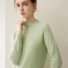 Suéter de cachemira 100% pura para mujer para otoño e invierno, con tejido de punto de doble hebra de siete agujas, diseño engrosado, cuello semi-alto y estilo de manga raglán