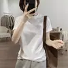 Camiseta retro blanca de manga corta para mujer, elegante nuevo top básico de verano ajustado con cuello redondo que reduce la edad