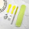 Tenedor, Cuchara y Palillos de Dibujos Animados Lindos, Juego de Cubiertos de Tres Piezas para Uso en Casa, Acero Inoxidable con Mangos de Plástico, Juego de Cucharas con Forma de Calabaza para Niños
