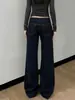 Jeans de color azul oscuro, no ajustados, ligeramente acampanados para mujer, estilo nuevo, talla grande, corte holgado, efecto adelgazante, elásticos, diseño de pierna acampanada