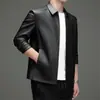 Jaqueta de Couro Masculina Nova Outono/Inverno 2026, Casual de Negócios, Gola Reversível, Forrada com Lã, Acolchoada, Couro PU, Casaco de Couro Macio
