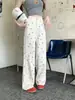 Pantalones vaqueros estampados de oso estilo coreano para mujer, primavera/verano, lindos pantalones largos blancos para mujeres petite, pantalones rectos de pierna ancha florales