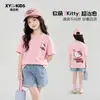 Camiseta súper linda de manga corta para niñas, nuevo modelo verano 2026, top de gatito de verano para niños, ropa de verano estilo coreano para niñas mayores