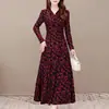 1078# Manga Larga de Primavera y Otoño con Bolsillo para Dama Talla Grande Elegante Reductor de Edad Moda Falda Larga para Madre