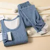Conjunto de Roupa Íntima Térmica Escovada Dupla Face de Lã e Seda, Espessado para Outono e Inverno, Conjunto de Roupa Íntima Quente para Homens e Mulheres, Atacado para Casais