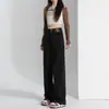 Calça Jeans Wide Leg de Cintura Alta Preta e Cinza para Mulheres 2025 Nova Versão Estreita Slimming Petite Perna Reta Larga Comprimento Total