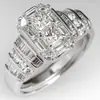 Joyería de Boda Wish Transfronteriza Moda Compromiso Propuesta Anillo de Diamantes para Mujer Juego Completo Simple T Cuadrado Anillo de Zirconia r7636