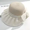 Novo Estilo Chapéu de Palha com Retalhos e Apliques de Pérolas em Forma de Laço para Mulheres, Fashion e Versátil, Grande Circunferência da Cabeça, Chapéu Bucket com Proteção Solar para Passeios
