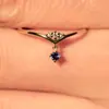 Anillo estilo japonés inteligente con incrustaciones de zircón zafiro para mujer, retro, de lujo ligero, alta calidad, elegante, simple, chapado en oro