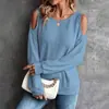 2025 Europeo y Americano Transfronterizo Amazon Nuevo Hombros Descubiertos Botón Trasero Manga Larga Camisetas Tops Ropa para Mujer Procesamiento y Personalización
