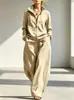 Conjunto de dos piezas de traje casual de corte slim con cuello alto y cremallera, estilo europeo y americano transfronterizo, pantalones anchos holgados, ropa elegante multicolor para mujer de oficina
