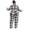 N7612 Moda Outono Nova Europeia e Americana Transfronteiriça Feminina Estampada Cadarço Gola Camisa Calças Street Casual Terno