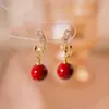 Pendientes de Perla con Zirconia de Goteo Rojo de Angola, Pendientes de Estilo Retro Francés, Pendientes Exquisitos de Gama Alta de Nicho para Mujeres