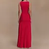 Vestido de Cintura Sexy Sem Mangas Transfronteiriço Moda Gola Swing Fita Plissada Cor Sólida Saia Longa Outono Novo Estilo Europeu e Americano