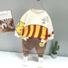 Coreano Nuevo Primavera Manga Larga Dibujos Animados Estampado Animal Dos Piezas Conjunto Bebé Hombres y Mujeres Elegante Moda Traje Deportivo Tendencia