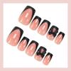 Uñas Postizas Negras con Borde Negro y Lazo Negro Estilo Francés Transfronterizas Europeas y Americanas con un Toque de Lujo, Forma Cuadrada Mediana, Piezas de Uñas Postizas Desmontables