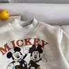 Sudadera de otoño e invierno para niños y bebés, con forro polar, gruesa, diseño de Mickey Mouse de dibujos animados, unisex, lana de alpaca, cuello redondo, sin capucha, top grueso de polar
