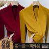 Camiseta térmica de terciopelo alemán para otoño e invierno, de manga larga, para mujer, nueva, gruesa con forro polar, corte ajustado, moda occidental, top con cuello en V