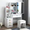 Tocador de Cajones con Espejo Deslizante Integrado, Popular entre Influencers Transfronterizos, Mesa de Maquillaje para Alquiler de Dormitorio, Venta al por Mayor, Diseño Sencillo