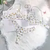Verão 2023 Europeu e Americano Venda Quente Transfronteiriça Lingerie Sexy Tricô Sexy Estilo Pastoral Pequena Estampa Floral Aro de Aço Conjunto de Duas Peças
