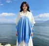 Chal teñido anudado Estilo étnico Color sólido Tejido calado Bola colgante Cárdigan Chal Turismo Yunnan Xinjiang Bufanda Chal