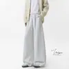 Pantalones deportivos tipo jogger grises de peso pesado deconstruidos para hombre, nuevos de otoño/invierno, ajuste holgado, retro, modernos, de pierna ancha, casuales, largos.