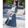 Vestido versátil estilo coreano com lapela, falso duas peças para mulheres, novo estilo mais vendido com cintura de amarração, efeito emagrecedor, saia evasê color block para primavera e outono