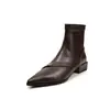 Botas Finas Elegantes Estilo Coreano Bico Fino Afunilado 2026 Outono/Inverno Salto Quadrado Versátil para o Dia a Dia Salto Médio Elásticas Abraçando a Perna Botas de Cano Curto Femininas