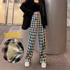 Pantalones de Pierna Ancha para Mujer Otoño e Invierno Cintura Alta Dape Negro y Blanco Pantalones Prellados Adelgazantes Combinan con Todo Pantalones Casuales Pantalones Rectos Holgados con Terciopelo