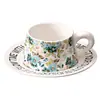Tazas de Café y Platillos de Cerámica Estilo Francés para Parejas con Pequeños Diseños Florales, Tazas de Alto Valor Estético, Juego en Caja de Regalo, Recuerdos de Boda