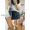 Falda vaquera de cintura alta azul oscuro para mujer, nueva de verano, talla grande para chica rellenita, que cubre la barriga, adelgazante, falda pequeña de línea A