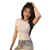 Camiseta Corta de Manga Corta con Cuello Redondo para Mujer Verano Nuevo Estilo Dulce y Picante Americano Top de Cintura Pellizcada Exportación Sudeste Asiático Camiseta Corta