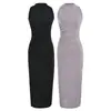 Vestido Americano Minimalista com Pregas Laterais Afinando a Cintura, Vestido Longo Bodycon Feminino com Fenda Lateral, Atacado