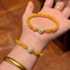 Novo Bracelete Amarelo Imitando Cera de Abelha e Óleo de Frango Estilo Vintage, Nova Corrente de Suéter Retrô Estilo Chinês, Bracelete de Círculo Único Presente para Mulheres
