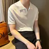 Camisa Polo Estilo Maduro Leve Camisa Masculina de Manga Curta Verão Fina Gelo Seda T-shirt Camisa Masculina de Malha Meia-manga Camisa Base Coreana Elegante