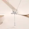 Colar com Pingente de Laço Gota d'Água e Franja em Prata de Lei S925 Feminino Moda Luxo Leve Versátil para o Dia a Dia Corrente para Clavícula com Diamante High-end