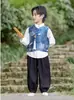 Ropa Nueva de Primavera y Otoño 2026 Estilo Chino Disfraz Antiguo para Niños y Niñas, Traje Tang, Chaleco de Nuevo Estilo Chino, Camisa y Pantalones Largos Conjunto de Tres Piezas