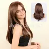 Perucas Europeias e Americanas Feitas Sob Medida de Fábrica para Mulheres, Cabelo Castanho Longo Liso, Franja na Parte do Meio da Moda, Peruca para Cabeça Inteira, Atacado do Fabricante, Transfronteiriço