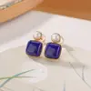 Pendientes Cuadrados Yiluyin S925 Plata de Ley Chapados en Oro Lapislázuli Ámbar Perla Pendientes de Plata Versátiles Nuevo Estilo Chino
