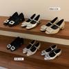 Zapatos Mary Jane Plateados de Tacón Grueso Estilo Francés para Mujer, Nuevos de Primavera y Otoño 2026, Punta Cuadrada, con Pedrería, Elegantes de Tacón Alto