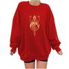 Moletom Feminino com Estampa de Pentagrama e Fases da Lua, Manga Caída, Tamanho Plus Size, Estilo Europeu e Americano, Gola Redonda, Lã, Manga Longa, Caimento Solto
