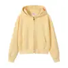 Estilo Nuevo Otoño e Invierno 360g Algodón Puro Huamian Sudadera con Capucha y Cremallera Corta para Mujer Casual Combinación Color Sólido Chaqueta Top