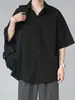 Camisa de manga corta con cuello cubano para hombre, moderna, holgada, de alta calidad, delgada, casual, con caída, de alta calidad, de media manga, de seda helada