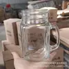 Taza de Gallo con Tapa y Asa, Frasco de Vidrio Transparente tipo Mason Jar, Botella de Vidrio Transparente Grabada para Bebidas con Tapa y Sello
